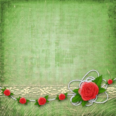 Card for invitation or congratulation with buttonhole and laceの写真素材