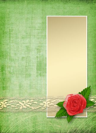 Card for invitation or congratulation with buttonhole and laceの写真素材