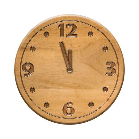 Antique wooden clock face on the white isolated background
