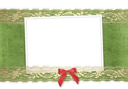 Frame for photos with gold lace and red bowの写真素材