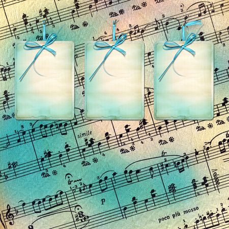 Card for invitation or advertisement with bow on the musical backgroundの写真素材