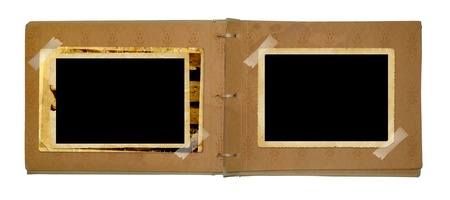 Vintage photo album for photos on white isolated backgroundの写真素材