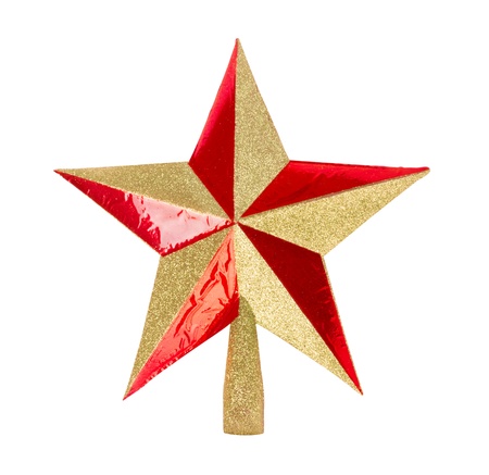 Golden glittering Christmas star on isolated  white background の写真素材
