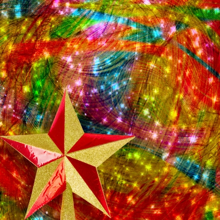 Christmas star on Gold abstract snowy background の写真素材