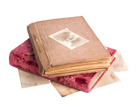 Vintage old photo albums isolated on white backgroundの写真素材