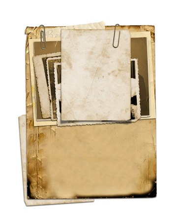 Set of old archival papers and vintage postcard isolated on white backgroundの写真素材