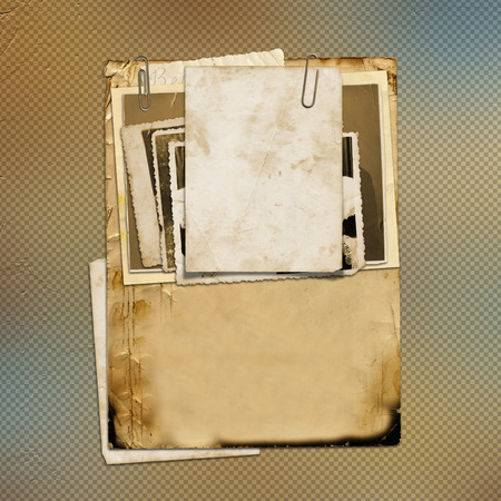 Set of old archival papers and vintage postcard on abstract backgroundの写真素材