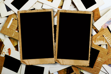 Set of old slides photos and film on the tableの写真素材