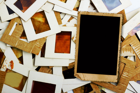 Set of old slides photos and film on the tableの写真素材