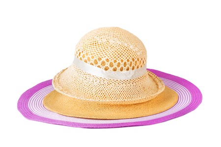 Set summer straw hats isolated on white backgroundSet summer straw hats isolated on white backgroundの写真素材