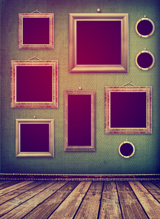 Old room, grunge industrial interior, worn  surface, wooden framesの写真素材