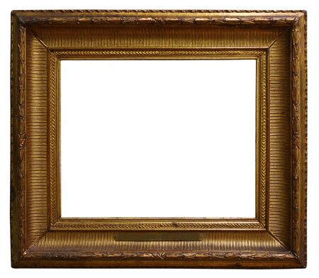 Picture gold wooden frame for design on white isolated background
