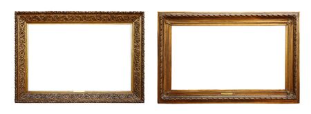 Set of three vintage golden baroque wooden frames on white isolated backgroundの写真素材
