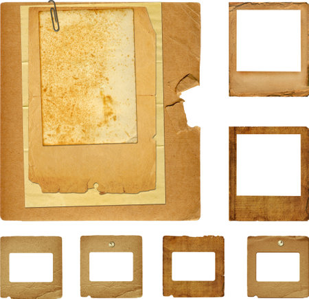 Slide with set old paper in scrapbooking style on transparent isolated backgroundの写真素材