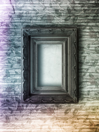 Old room, grunge interior with frames in baroque style