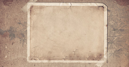 Old vintage album with postcards from his travels on paper background. Crimeaの写真素材