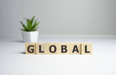 Word Global on wooden cubes, business conceptの写真素材