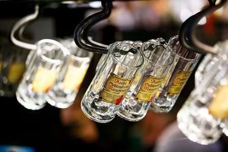 aecht beer glasses on restaurant. Minsk, Belarus - June 2020のeditorial素材