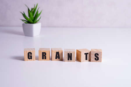 concept of the word grants on cubes on a wooden backgroundの写真素材