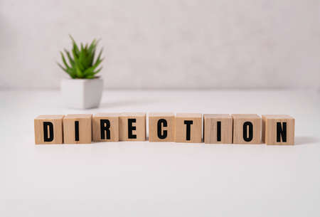 direction word written on wood block. direct debit text on wooden table for your desing, conceptの写真素材
