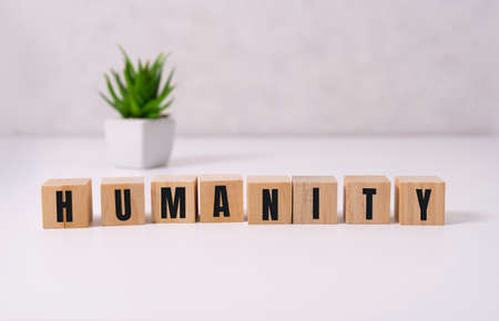 HUMANITY text on wooden blocks, minimal. Human principles.の写真素材