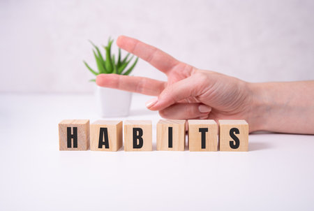 HABITS word made with building blocks, habits concept.の写真素材