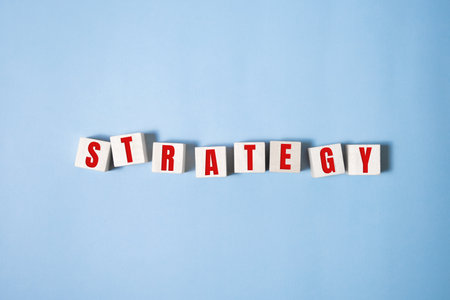 the word strategy on wooden block - business concept.の写真素材