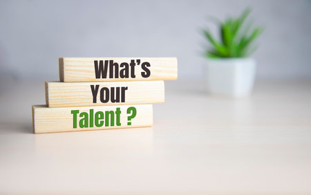 text Whats Your Talent on wooden blocks. Business concept.の素材