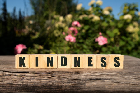 Word KINDNESS made with wood building blocks,stock image.の写真素材