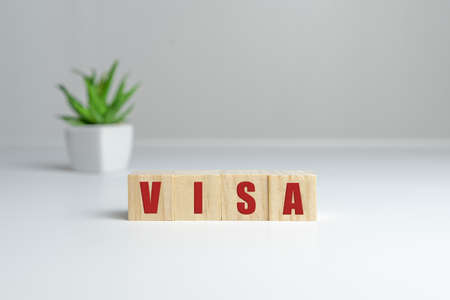 wooden cube block with VISA business word on table background. Mission, Vision and core values concept.の写真素材