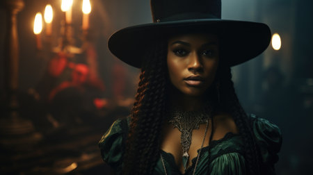 Portrait fantasy african american woman dark queen. Halloween Girl voodoo witchの素材