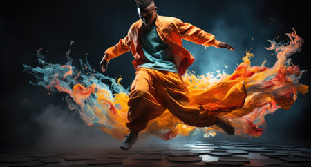 Creative modern hip hop dance banner template for adults, cropped image of dancing person on flat backgroundの素材