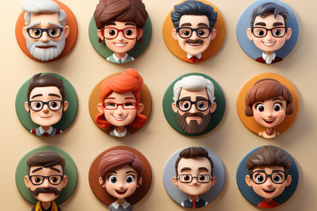 Smiling People Closeup Portrait Set Cute Cartoon Businessman Male and Female Avatars Multi-ethnic Man and Woman Faces Isolated on White Backgroundの素材