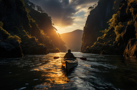 Kayaking the concept of active recreation in travel. AI generated, human enhancementの素材