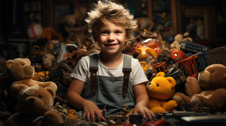 Happy child playing with their toys in the living roomの素材