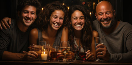 happy american couple with christmas tree at homeの素材