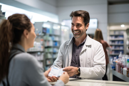 pharmacist is helping and providing care for an old woman at the pharmacy. Generative AIの素材