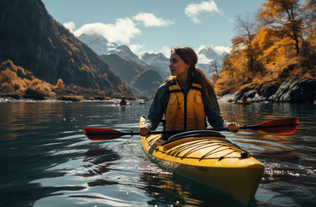 Kayaking the concept of active recreation in travel. AI generated, human enhancementの素材