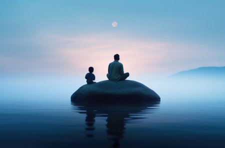 father and son watch the seaの素材