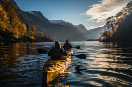 Kayaking the concept of active recreation in travel. AI generated, human enhancementの素材