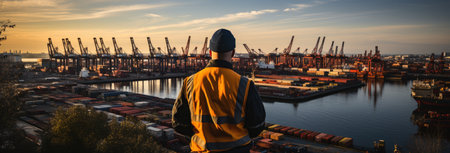 logistics coordinator managing harbor operationsの素材