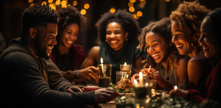 happy american couple with christmas tree at homeの素材