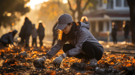 portrait of volunteers standing together with food boxes outdoorsの素材