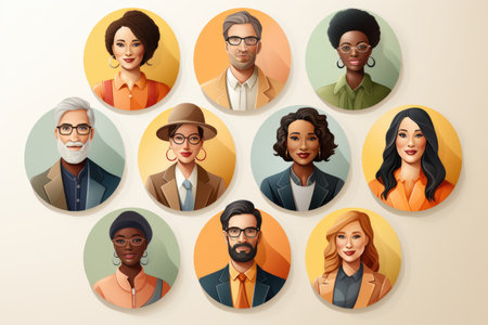 Smiling People Closeup Portrait Set Cute Cartoon Businessman Male and Female Avatars Multi-ethnic Man and Woman Faces Isolated on White Backgroundの素材