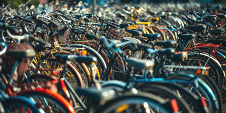 Public city bike parking for electric bicycles. Generative AIの素材