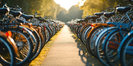 Public city bike parking for electric bicycles. Generative AIの素材