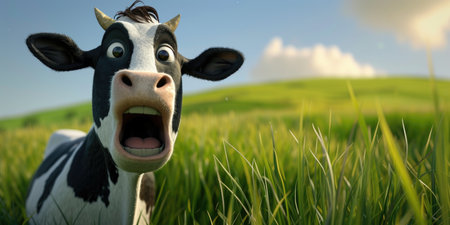 cartoon crazy cute cow smilingの素材
