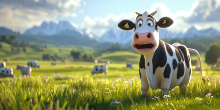 cartoon crazy cute cow smilingの素材