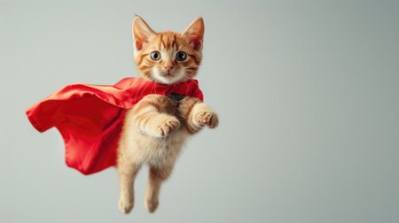 Superhero Cat Flying in color Capeの素材