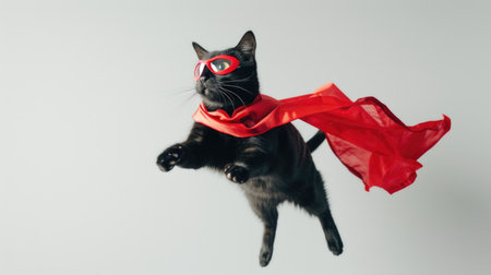 Superhero Cat Flying in color Capeの素材